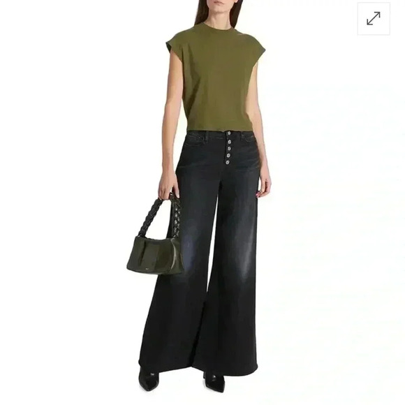 NWT Frame Denim Le Palazzo Exposed Button Wide Leg Jeans Manserra Black 26